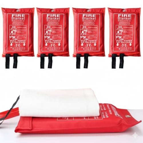 Image of 4 Pcs Fire Blankets with Soft Case & Loops, 1m x 1m Emergency Fire Blanket for Kitchen Home, Warehouse, Office, Car, Fireplace, Easy to Use, Quick Unfolding