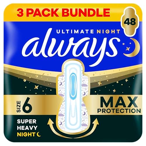 Image of Always Ultra Sanitary Towels Secure Ultimate Night (Size 6) with Wings 3 x 16 Pads, Super Absorbent and Ultra Thin, for Menstrual Periods