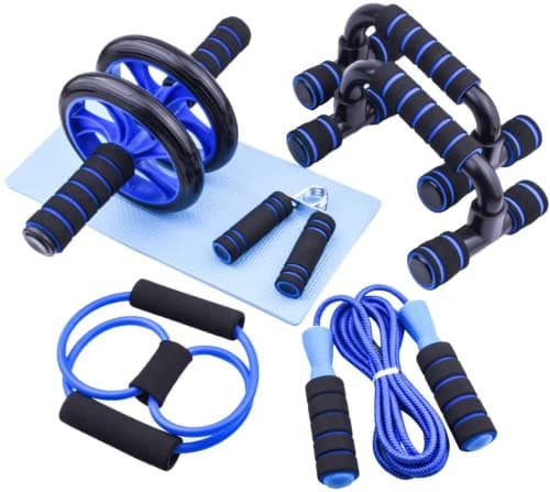 Image of AERLANG 7-IN-1 Ab Roller Wheel Set With, 2 Push-up Bars, Resistance Band, Skipping Rope, Hand Grip And Knee Pad, Fitness Workout At Home Gym, Multi-functional Sports Equipment Father's Day Gifts