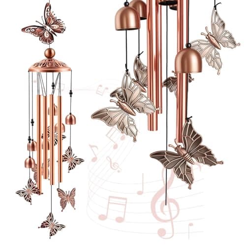 Image of Dexpally Wind Chimes for Garden Butterfly Windchimes Outdoor Decorations Metal Wind Chimes with Little Bell Tubes for Women Men Birthday Festival Memorial Gift