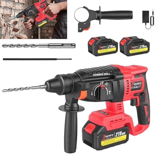 Image of 21V Cordless Hammer Drill with 2 x 1500mAh Batteries, 26mm Max Drilling Capacity, 0-4500 BPM Impact Rate – Lightweight with Side Handle & Depth Gauge for Concrete,Masonry and Wood