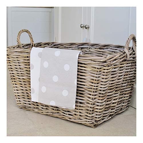 Image of Large Wicker Log Storage Basket with Handles Grey Buff Rattan