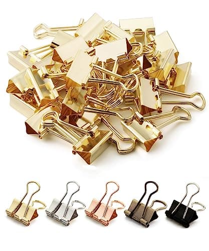 Image of Mr. Pen-Binder Clip, 50 Pack, 0.75 in, Gold, Micro & Mini Binder Clips