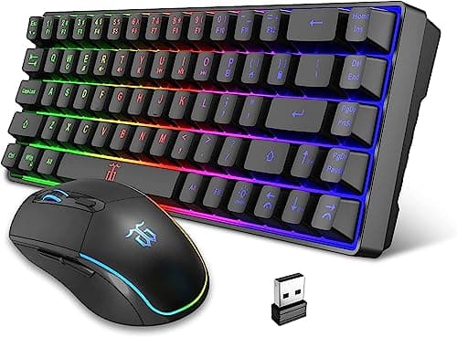 Image of Snpurdiri 60% Wireless Keyboard and Mouse Combo, RGB Backlit Rechargeable Gaming Bundle, 40Hrs Battery, Compact Desktop Set for PC/Mac