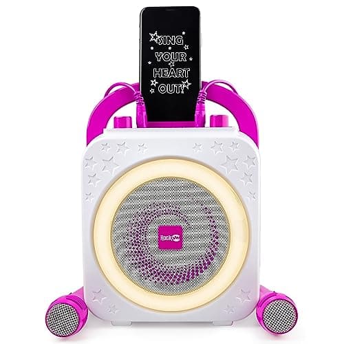 Image of RockJam 10-Watt Rechargeable Bluetooth Karaoke Machine with Two Mics, Ring Light & Voice Effects