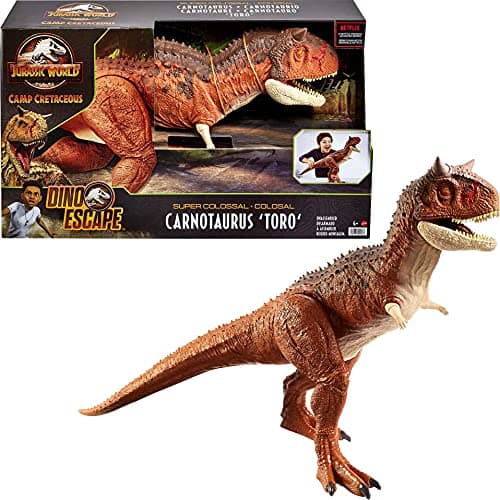 Image of Jurassic World Colossal Carnotaurus Toro Dinosaur Action Figure Camp Cretaceous with Stomach-Release Feature, 36-in/91-cm Long, Realistic Sculpting, Kid Gift Age 4 Years & Up, HBY86