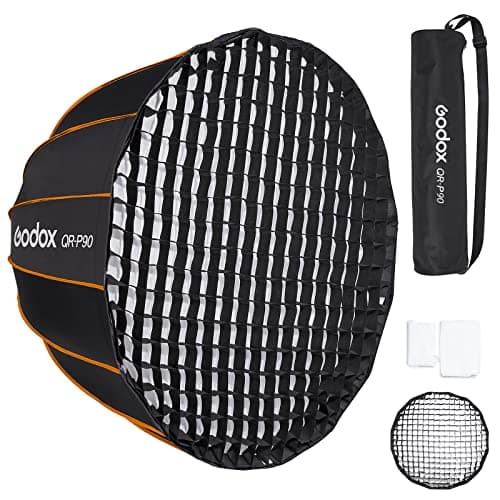 Image of Godox QR-P90 Deep Parabolic Softbox 35in 90cm with Grid Bowens Mount Carrying Bag Quick Set Up Professional Softbox for Photography Studio Portrait Video Shooting (35in / 90cm)
