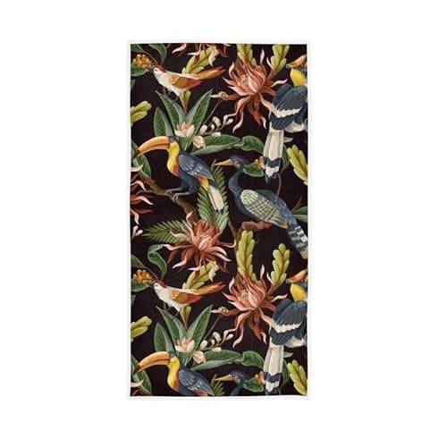Image of Birds Tropical Leaves Hand Towels for Home Bathroom Gym Yoga Spa Hotel Absorbent Sweat Towels Premium Soft Comfortable Face Towels 30×15in
