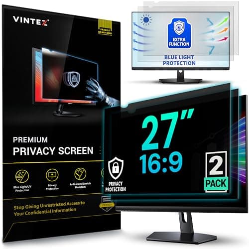 Image of VINTEZ [2 Pack] 27 Inch 16:9 Privacy Screen for Computer Monitor and Laptop - Anti Glare Protector Film Blue Light Filter Eye Protection - Computer Screen Privacy Shield