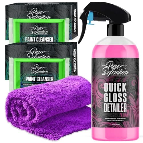 Image of Pure Definition Car Clay Bar Kit, Fine Grade Claybar Block & Detail Lube Spray, Auto Detailing (1000ml + 2 x 100g Clay + Towel)