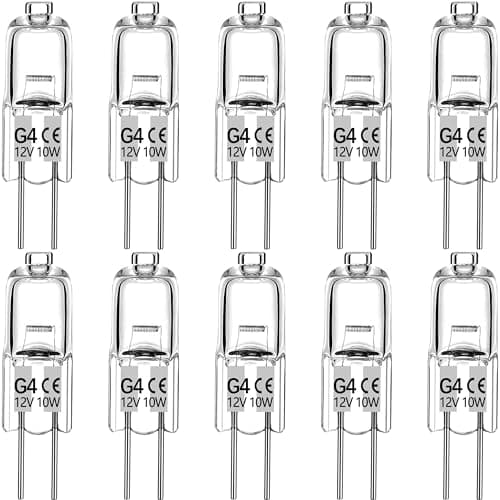 Image of Haraqi 10 Pack G4 Halogen Bulbs，12 Volt 10 Watt Bi-Pin Halogen Bulbs Dimmable for Ceiling Lights,Table Light,Cabinet Lights,Warm White Brightness