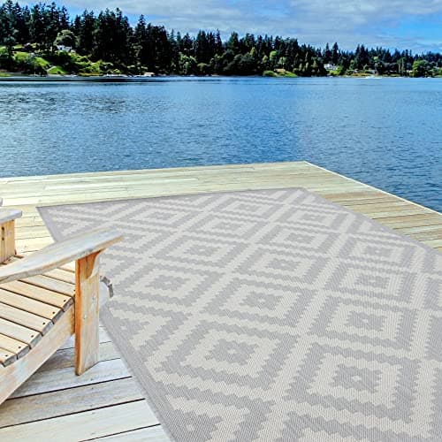 Image of THE RUGS Outdoor Rug – Weather & UV Resistant Outdoor/Indoor Area Rugs - Durable Rugs for Patio, Deck, Garden, Kitchen, Bathroom or Living Room - Grey, 160 x 230 cm