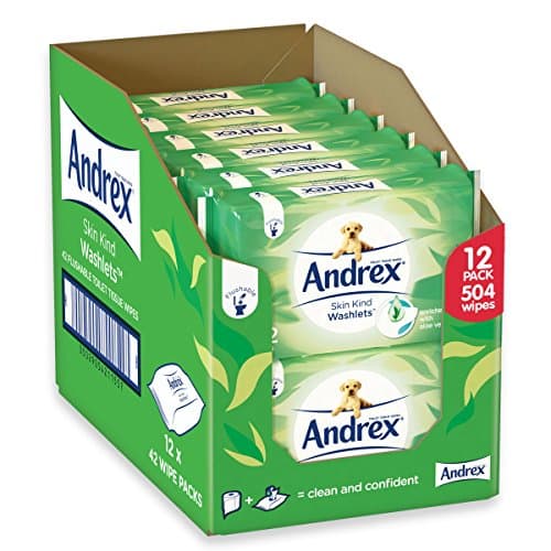 Image of Andrex Washlets Flushable Toilet Tissue Wipes, Skin Kind - Pack of 12
