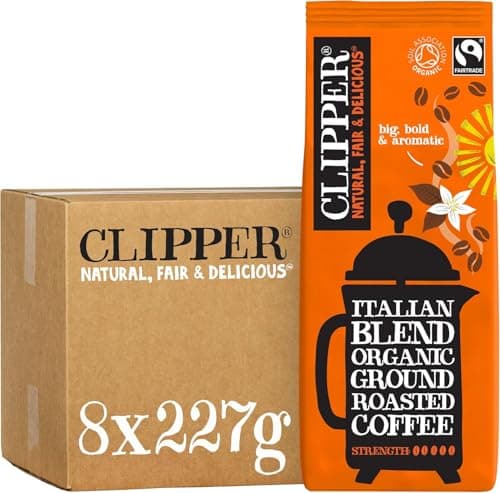 Image of Clipper Organic Italian Style Ground Coffee | 8x227g Fairtrade Arabica | Bulk Buy Strong Roast for Catering | Gourmet Sustainable Ethically Sourced