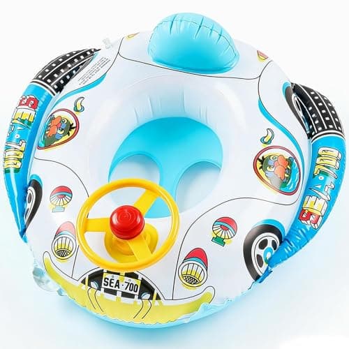 Image of Car Swimming Float with Safety Seat, Car Inflatable Toddler Float Pool Floats Swimming Ring Swim Pools Bathing Accessories Pool Inflatable Floats Rings for Kids Water Training 1-4 Year Old