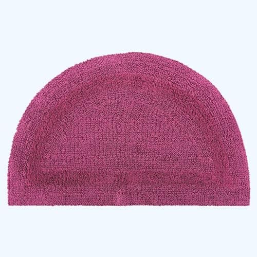 Image of HOMESCAPES Half Round Bath Mat, Luxury 1600gsm Extra Soft 100% Cotton, Reversible Bathroom Mats Non-Slip, Washable, Super Absorbent, Quick-Dry, Raspberry Pink Semi Circle Bathroom Rug, 50 x 80 cm