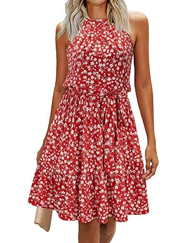 Image of Newshows Summer Dresses for Women UK Halter Neck Dress Ladies Floral Beach Dress for Holiday Vacation(Floral-9, Large)