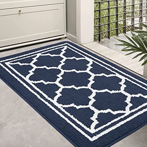 Image of Homaxy Washable Door Mats Indoor, Dirt Trapper Mat Absorbent Non-Slip Low Profile Doormat for Entrance, Inside, Kitchen, Front Back Door, Pets and Dogs— 50 x 80 cm, Navy Blue