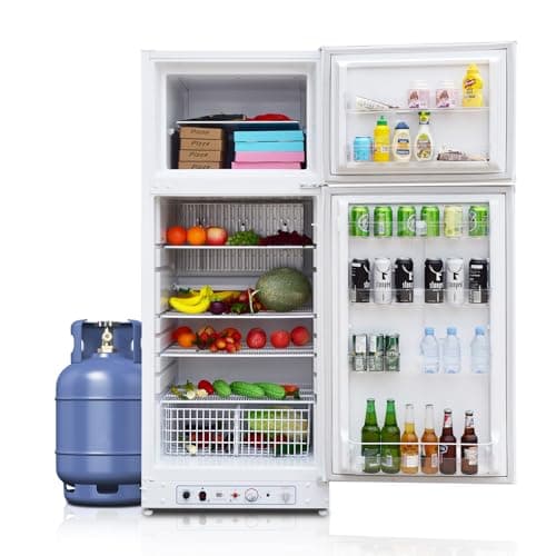 Image of SMETA Gas Fridge Freezer 380L, 2 Way 240V Propane Refrigerator, 93L Freezer&287L Fridge Large Capacity Camping Refrigerator for Off-Grid RVs, Outdoor Camping, Caravans, Garages, Motorhome, White