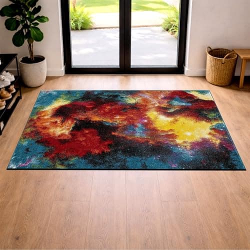 Image of cozily® Medium Pile Jute Rugs for Bedroom, Colourful Rugs for Living Room - 80 x 150 cm, Splash - Washable Area Rug for Lounge, Sitting Room & Bedside