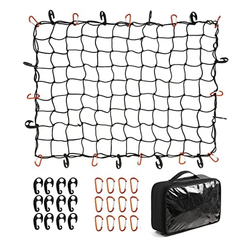 Image of CZC AUTO Bungee Cargo Net 91x122cm Truck Bed Net Stretches to 183x244cm for Pickup Trailer RV SUV Boat |7.6x7.6cm Mesh Net Holds Small and Large|12 Tangle Free Carabiners & 12 Plastic Hooks|Super Duty