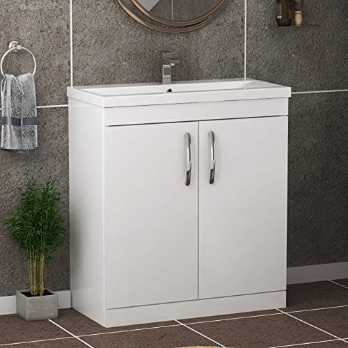 Image of Royal Bathrooms.co.uk Turin Gloss White Floor Standing 2 Doors Vanity Cabinet Unit and Minimalist Basin - 800mm