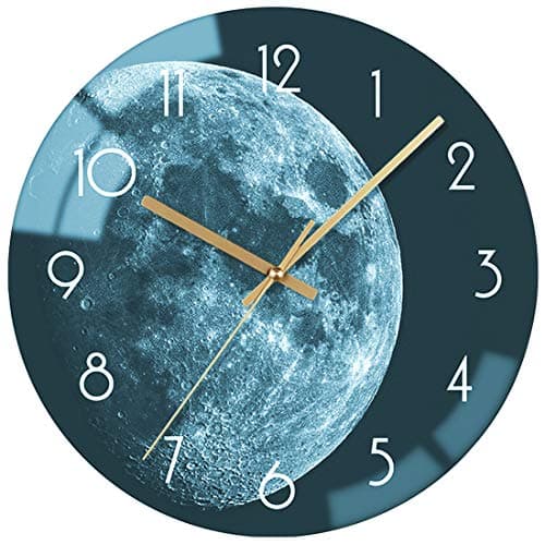 Image of VIKMARI Glass Earth Pattern Wall Clock 12 Inch Silent Non Ticking Sweep Movement Dark Green Round Wall Clocks, Decorative for Kitchen, Living Room, Bedroom, Bathroom, Hallway, Office