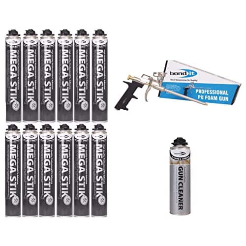 Image of Bond It Mega Stik 750ml Plasterboard Adhesive X 12 With Gun & Cleaner by Alliance Remedial Supplies