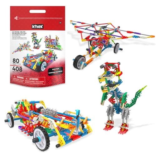 Image of Basic Fun K'NEX Deluxe Building Set – 408 Piece STEM Kit with 80 Model Ideas & Storage Bag – Educational Construction Toy for Kids Aged 7+