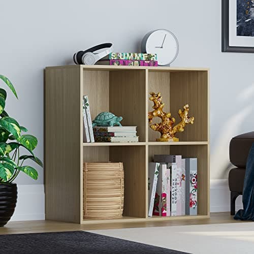 Image of Vida Designs Durham Cube Bookcase Storage Organiser Living Room Bookshelf Home Office Furniture (4 Cube, Oak)