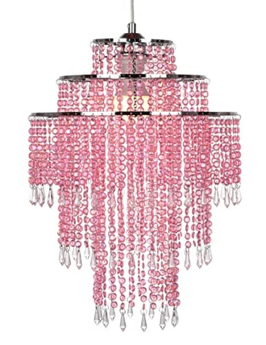 Image of JYLITETLUX Modern 3 Tier Chandelier Shade for Ceiling Lights, Easy Fit Pendant Lamp Shade with Acrylic Crystal Beads Droplets, Dia 320mm, Height 430mm, Pink