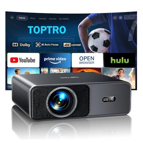 Image of 【Built-in APPs & DoIby Audio】Projector 4K, 1000ANSI Portable Smart Projectors Compatible with Netflix, Auto Focus/Keystone, TOPTRO FHD 1080P Bluetooth WiFi Bedroom Projector for Home Cinema, HDMI ARC