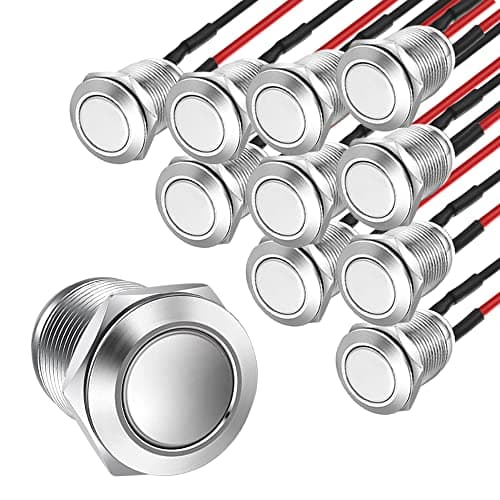 Image of Gebildet 10pcs Prewired Waterproof Push Button Momentary Stainless Steel Push Button On Off 12mm 2A 12V/24V/125V/250V AC (Flat Head)