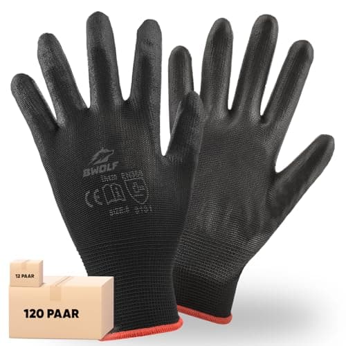 Image of BWOLF Penguin Work Gloves Men/Work Gloves Women's Gloves, Non-Slip Assembly Gloves, Seamless for Repairs, Fine Work, Automotive Industry, Car Service (7 (1 Pair), Black)
