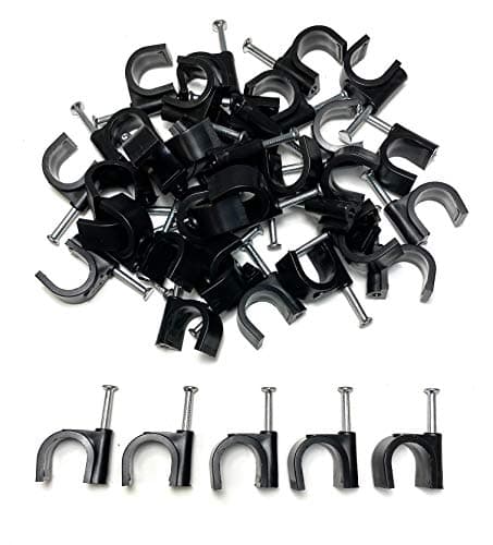 Image of TR Cable® Pack of 50 Round Black Cable Clips with Strong Nails - Durable & Versatile - Ideal for Indoor/Outdoor Cable Management, 16mm
