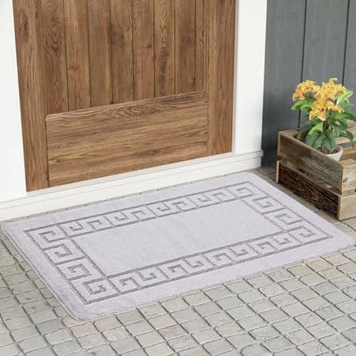 Image of renoazul® Non Slip Front Door Mats Indoor - 50 x 80 cm, Rocco Silver Rug - Washable Rugs For Kitchen, Bedside and Corridor Rug