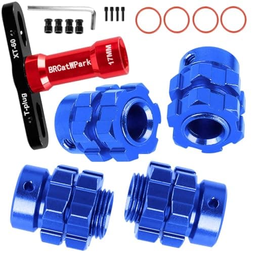 Image of BRCatWPark RC 7mm Wheel Hex 6mm Extended Wheel Hub Drive Upgrades Part for 1/10 E-Maxx/T-Maxx/E-Revo/Revo/Summit,4pcs Aluminum Hex Hub Adapters & Nuts w/Wrench,Replace Part #6469 5854,Navy Blue