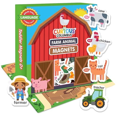 Image of Curious Columbus Fridge Magnets for Toddlers 1-3 Year Olds. Refrigerator Magnets for Kids Baby ABC Learning Magnet Educational Toys Babies to Nursery and Reception (Farmyard Animals)