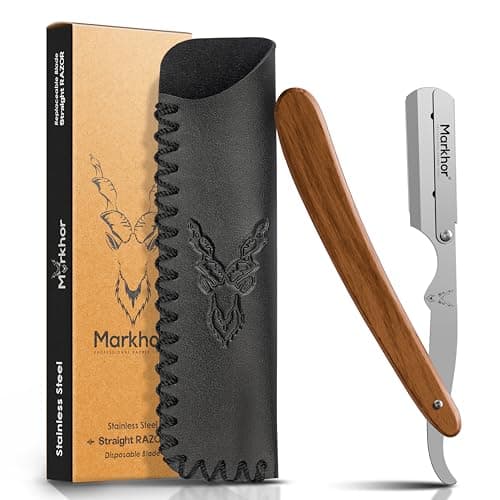 Image of MARKHOR® Rose Wood Polish - Cut Throat Razor Kit – Mens Straight Razor, Barber-Grade Cutthroat Razor, Professional Straight Edge Beard Razor for a Clean & Precise Shave (Rosewood Poolish)