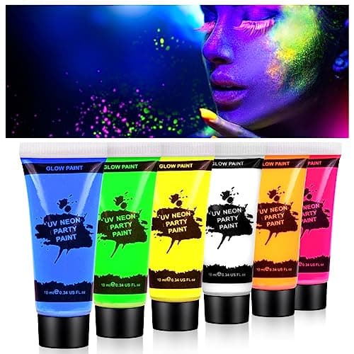Image of AOOWU Ultraviolet Glow Face Body Paint Set, 6 Colors UV Blacklight Neon Fluorescent Face Paint, Non Toxic Face Painting, Club Makeup Art Paint Kit for Adults Kids Party Carnival