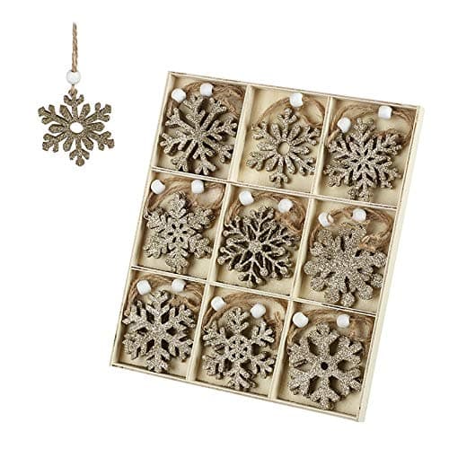 Image of Heaven Sends Gold Glitter Wooden Snowflake Set - Christmas Tree Decorations