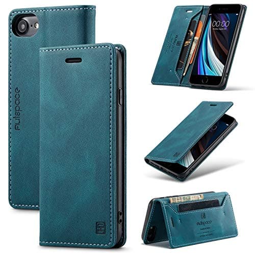 Image of TOHULLE for iPhone 6 for iPhone 6S for iPhone 7 for iPhone 8 for iPhone SE 2020 Case, Vintage Wallet Case Card Holder Kickstand Built-in Magnetic Flip Folio Leather Case - Blue