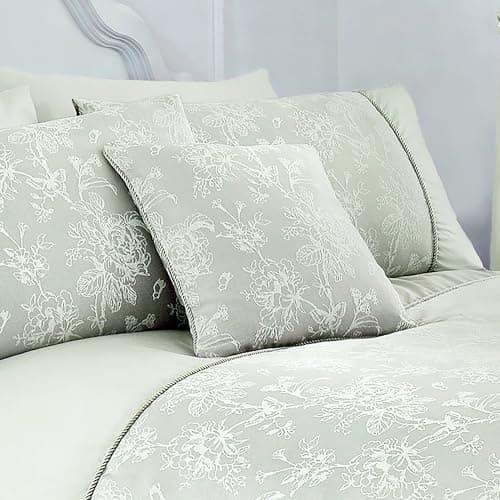 Image of Dreams & Drapes Woven Jasmine Cushion, Polyester Fill, Jacquard Style, 43 x 43 cm, Green, Square, Zip Opening, 55% Cotton/45% Polyester Cover, Floral Pattern, Adult