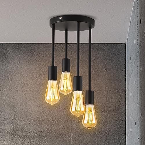 Image of ANWIO Light Fittings Ceilings,Black Ceiling Lights Fitting with E27 Base,4 Way Kitchen Ceiling Lights,Semi Flush Lounge Ceiling Light,Bedroom Lights Ceiling(EUC-EA1908- No Bulbs)