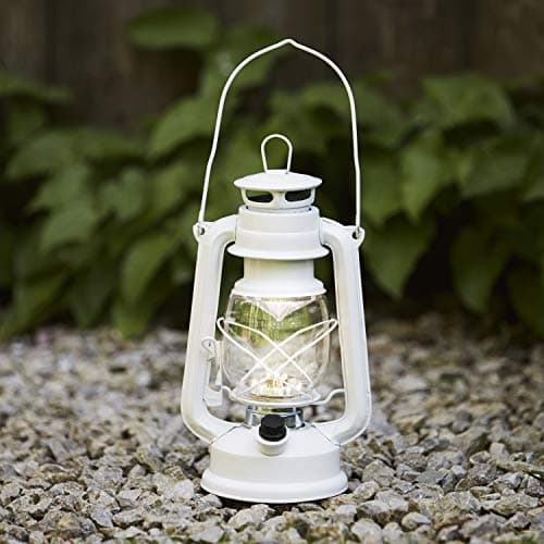 Image of Lights4fun Battery LED Camping Hurricane Lantern Dimmable White Metal Vintage Storm Lamp 25cm