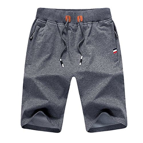 Image of JustSun Mens Shorts Casual Sports Joggers Shorts with Elastic Waist Zipper Pockets Dark Grey UK X-Large