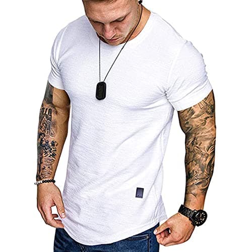 Image of Men's T-Shirts Casual Crew Neck Cotton T Shirts Muscle Fit T Shirt Tops Plain White T Shirt Men S