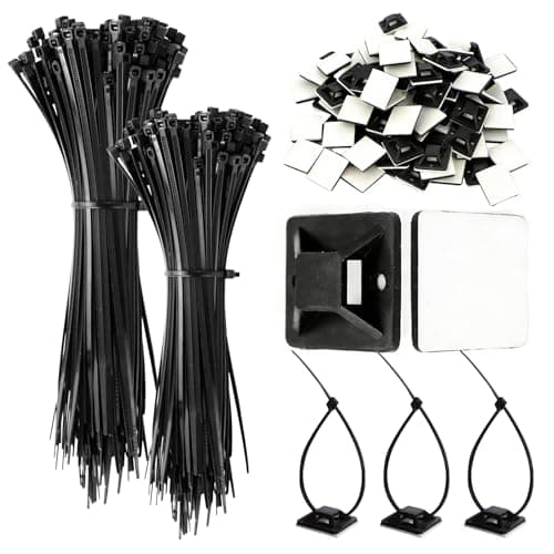 Image of 200Pcs White Cable Ties Set Cable Ties Adhesive Mounts