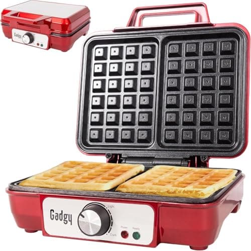 Image of Gadgy Belgian Waffle Maker – 1000W Double Waffle Iron with Adjustable Temperature, LED Indicator&Cool-Touch Handle – Non-Stick Plates for Homemade Waffles (10.5x15cm) – Ideal for Breakfast & Dessert