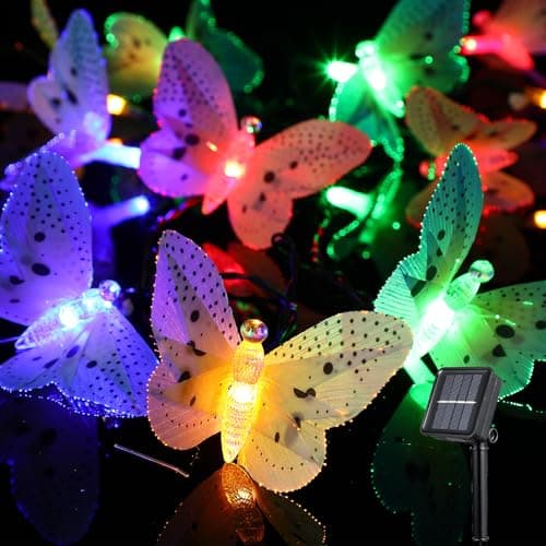 Image of LEDMOMO Led Solar Butterfly String Light, Multicolor Butterfly Fairy Lights Waterproof Sloar Garden Lights for Outdoor Home Patio Decoration Lighting [Energy Class A+]